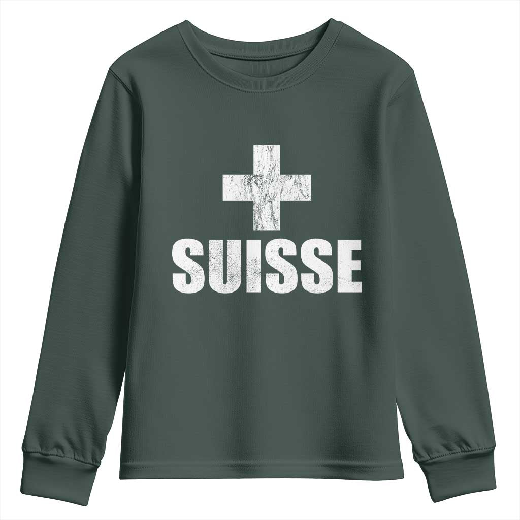 Suisse Swiss French Vintage Cross Flag Switzerland Roots Youth Sweatshirt