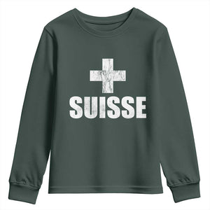 Suisse Swiss French Vintage Cross Flag Switzerland Roots Youth Sweatshirt