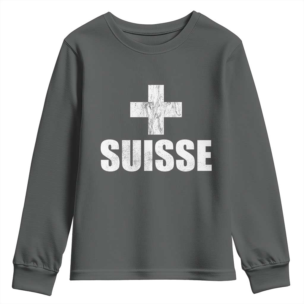 Suisse Swiss French Vintage Cross Flag Switzerland Roots Youth Sweatshirt