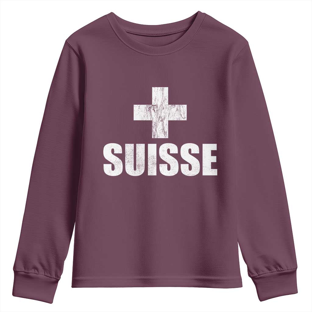 Suisse Swiss French Vintage Cross Flag Switzerland Roots Youth Sweatshirt