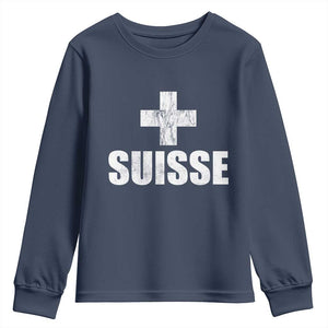 Suisse Swiss French Vintage Cross Flag Switzerland Roots Youth Sweatshirt