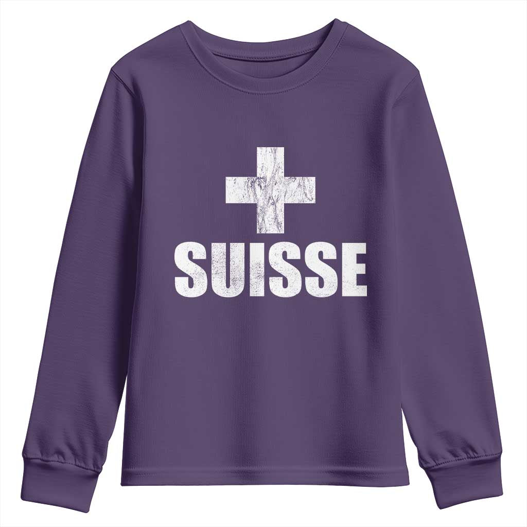 Suisse Swiss French Vintage Cross Flag Switzerland Roots Youth Sweatshirt
