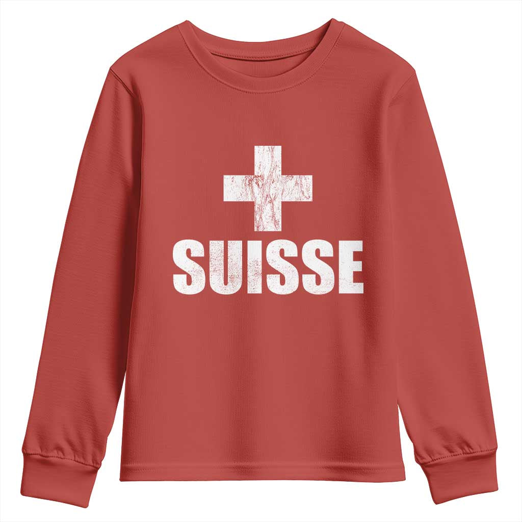 Suisse Swiss French Vintage Cross Flag Switzerland Roots Youth Sweatshirt TS11 Red Print Your Wear