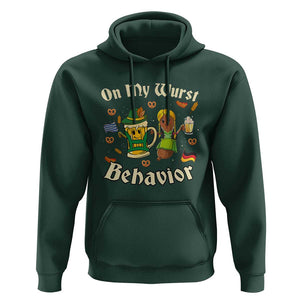 Funny Oktoberfest Hoodie On My Wurst Behavior Beer Bratwurst Lederhosen Dirndl TS11 Dark Forest Green Print Your Wear