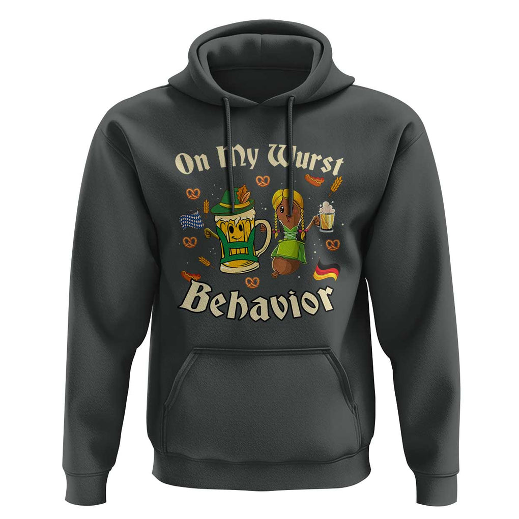 Funny Oktoberfest Hoodie On My Wurst Behavior Beer Bratwurst Lederhosen Dirndl TS11 Dark Heather Print Your Wear
