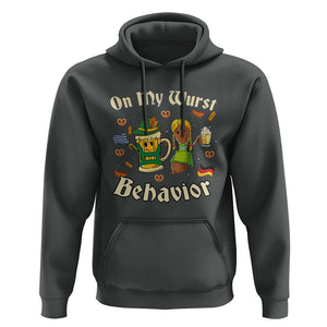 Funny Oktoberfest Hoodie On My Wurst Behavior Beer Bratwurst Lederhosen Dirndl TS11 Dark Heather Print Your Wear