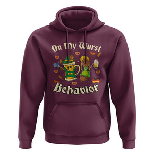 Funny Oktoberfest Hoodie On My Wurst Behavior Beer Bratwurst Lederhosen Dirndl TS11 Maroon Print Your Wear