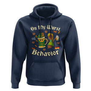 Funny Oktoberfest Hoodie On My Wurst Behavior Beer Bratwurst Lederhosen Dirndl TS11 Navy Print Your Wear