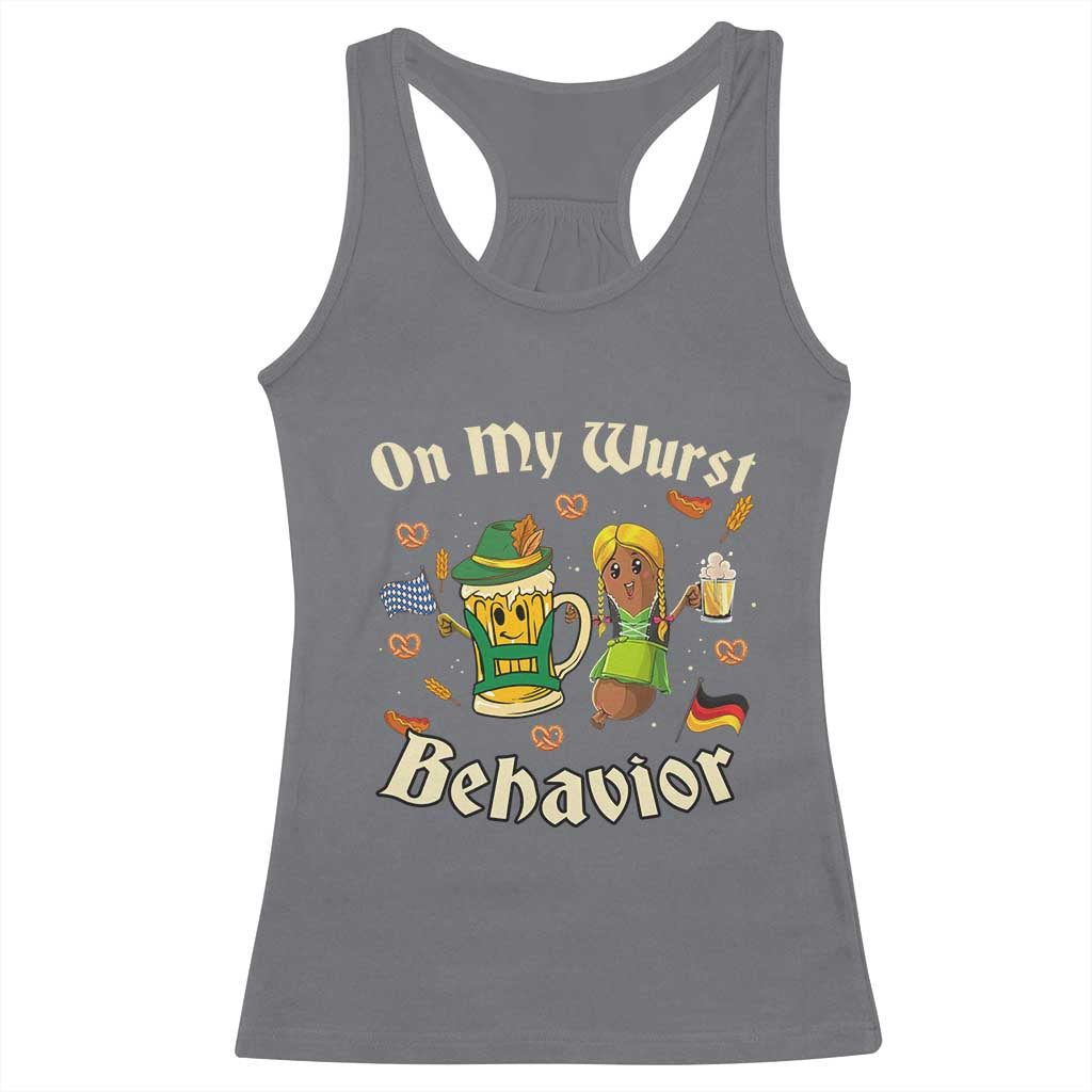 Funny Oktoberfest Racerback Tank Top On My Wurst Behavior Beer Bratwurst Lederhosen Dirndl TS11 Charcoal Print Your Wear