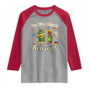 Funny Oktoberfest Raglan Shirt On My Wurst Behavior Beer Bratwurst Lederhosen Dirndl TS11 Sport Gray Red Print Your Wear