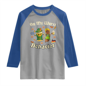 Funny Oktoberfest Raglan Shirt On My Wurst Behavior Beer Bratwurst Lederhosen Dirndl TS11 Sport Gray Royal Print Your Wear