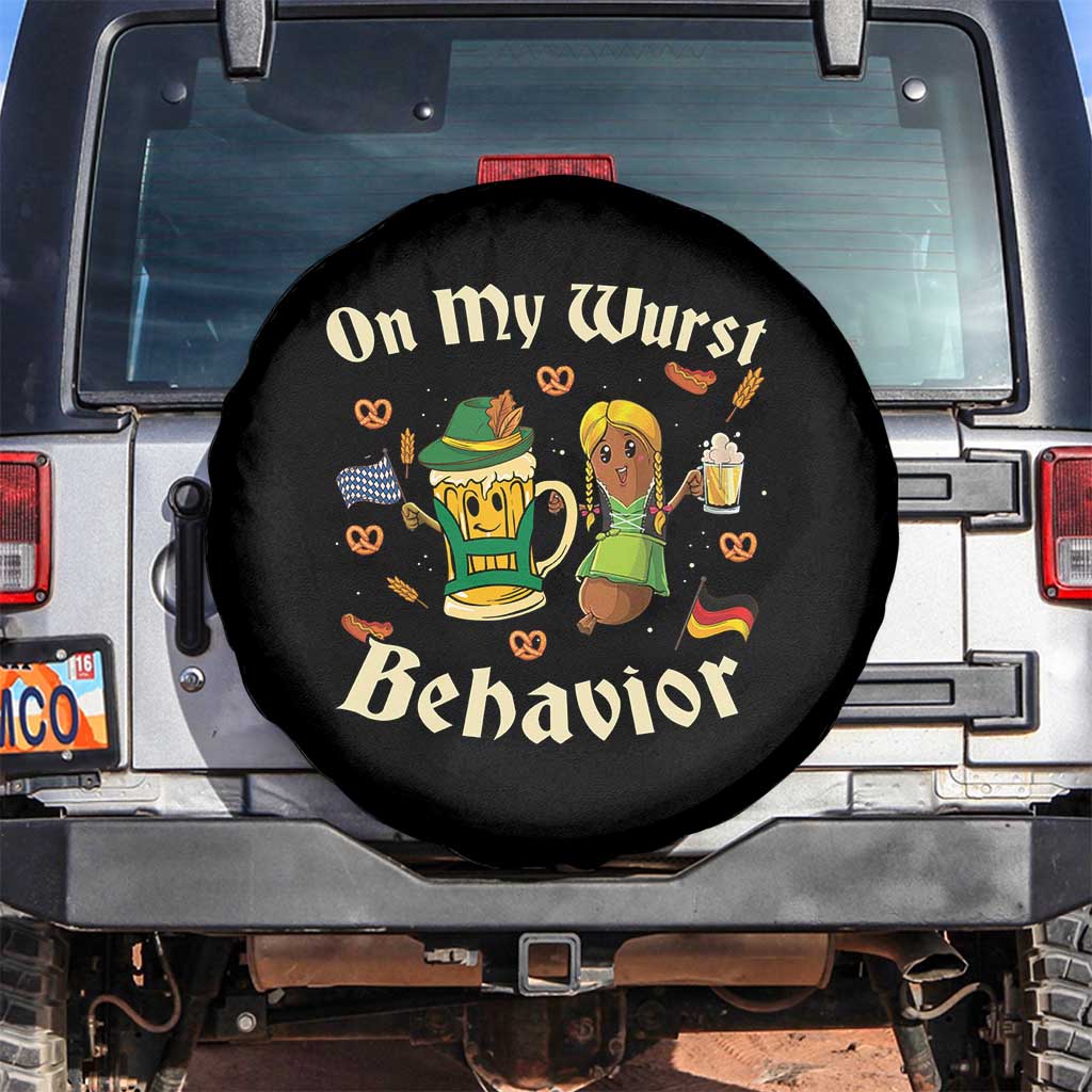 Funny Oktoberfest Spare Tire Cover On My Wurst Behavior Beer Bratwurst Lederhosen Dirndl TS11 No hole Black Print Your Wear