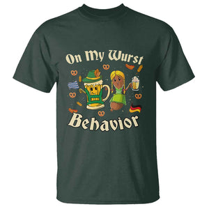Funny Oktoberfest T Shirt On My Wurst Behavior Beer Bratwurst Lederhosen Dirndl TS11 Dark Forest Green Print Your Wear