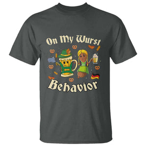 Funny Oktoberfest T Shirt On My Wurst Behavior Beer Bratwurst Lederhosen Dirndl TS11 Dark Heather Print Your Wear