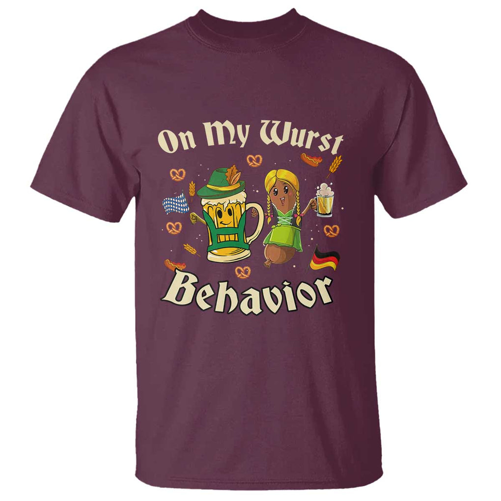 Funny Oktoberfest T Shirt On My Wurst Behavior Beer Bratwurst Lederhosen Dirndl TS11 Maroon Print Your Wear