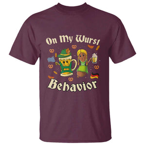 Funny Oktoberfest T Shirt On My Wurst Behavior Beer Bratwurst Lederhosen Dirndl TS11 Maroon Print Your Wear