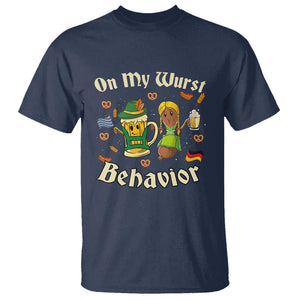 Funny Oktoberfest T Shirt On My Wurst Behavior Beer Bratwurst Lederhosen Dirndl TS11 Navy Print Your Wear