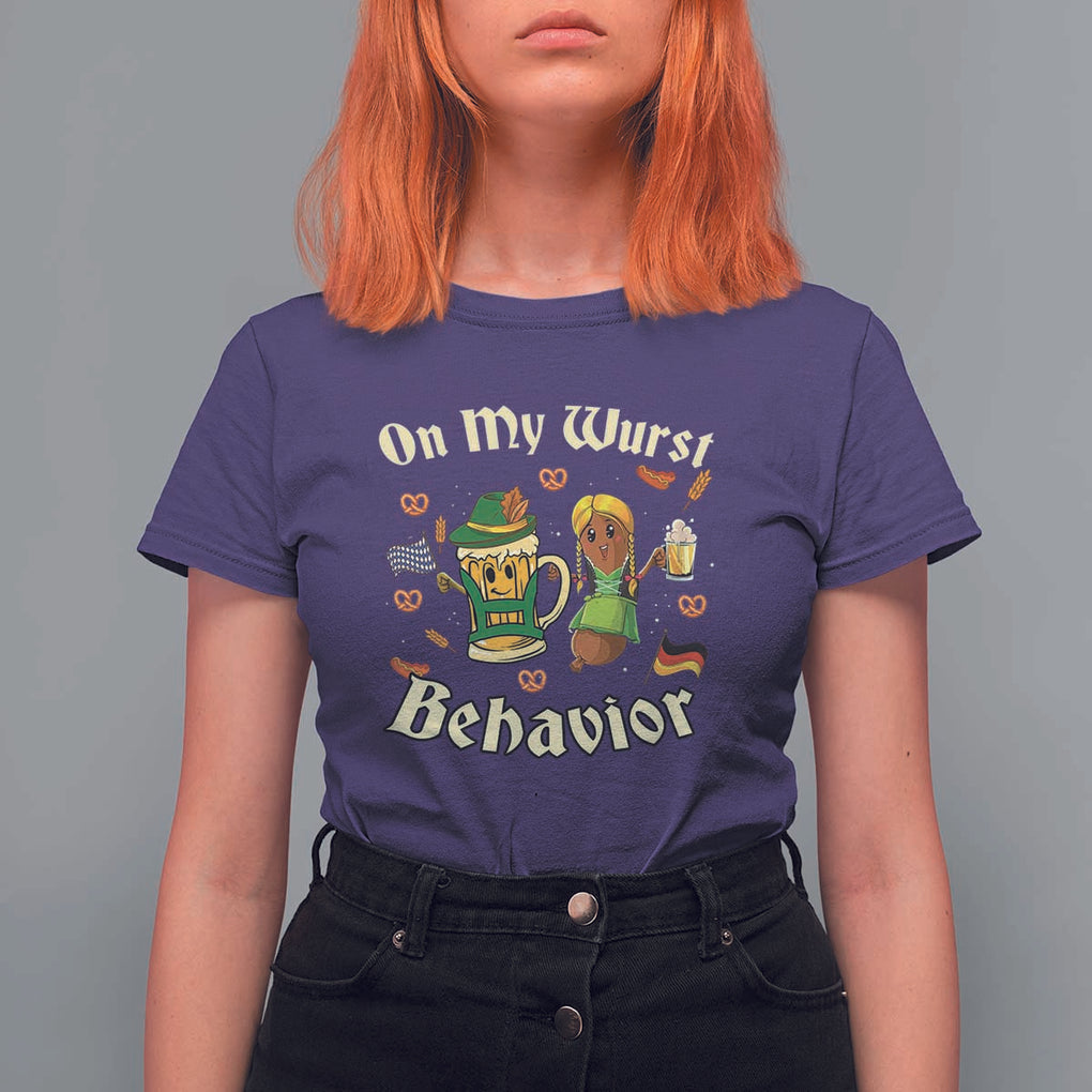 Funny Oktoberfest T Shirt For Women On My Wurst Behavior Beer Bratwurst Lederhosen Dirndl TS11 Purple Print Your Wear
