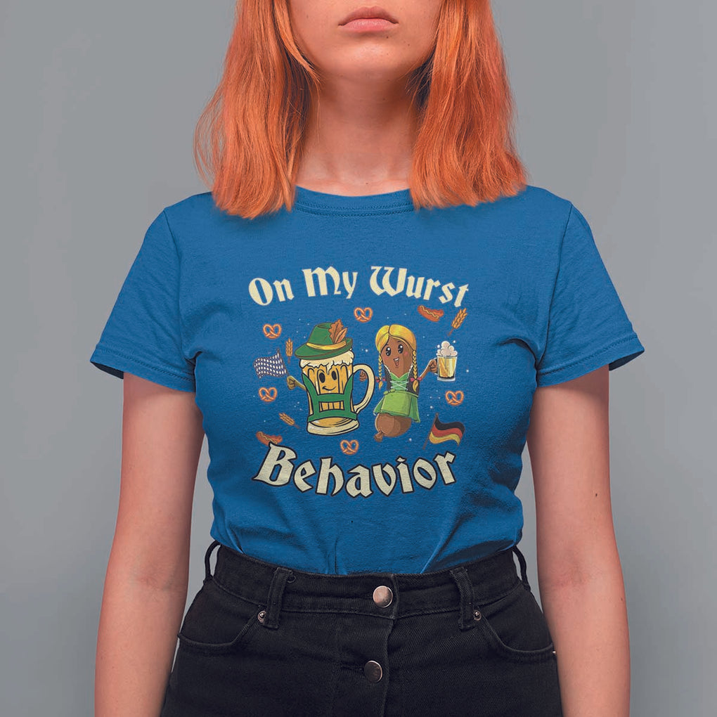 Funny Oktoberfest T Shirt For Women On My Wurst Behavior Beer Bratwurst Lederhosen Dirndl TS11 Royal Blue Print Your Wear