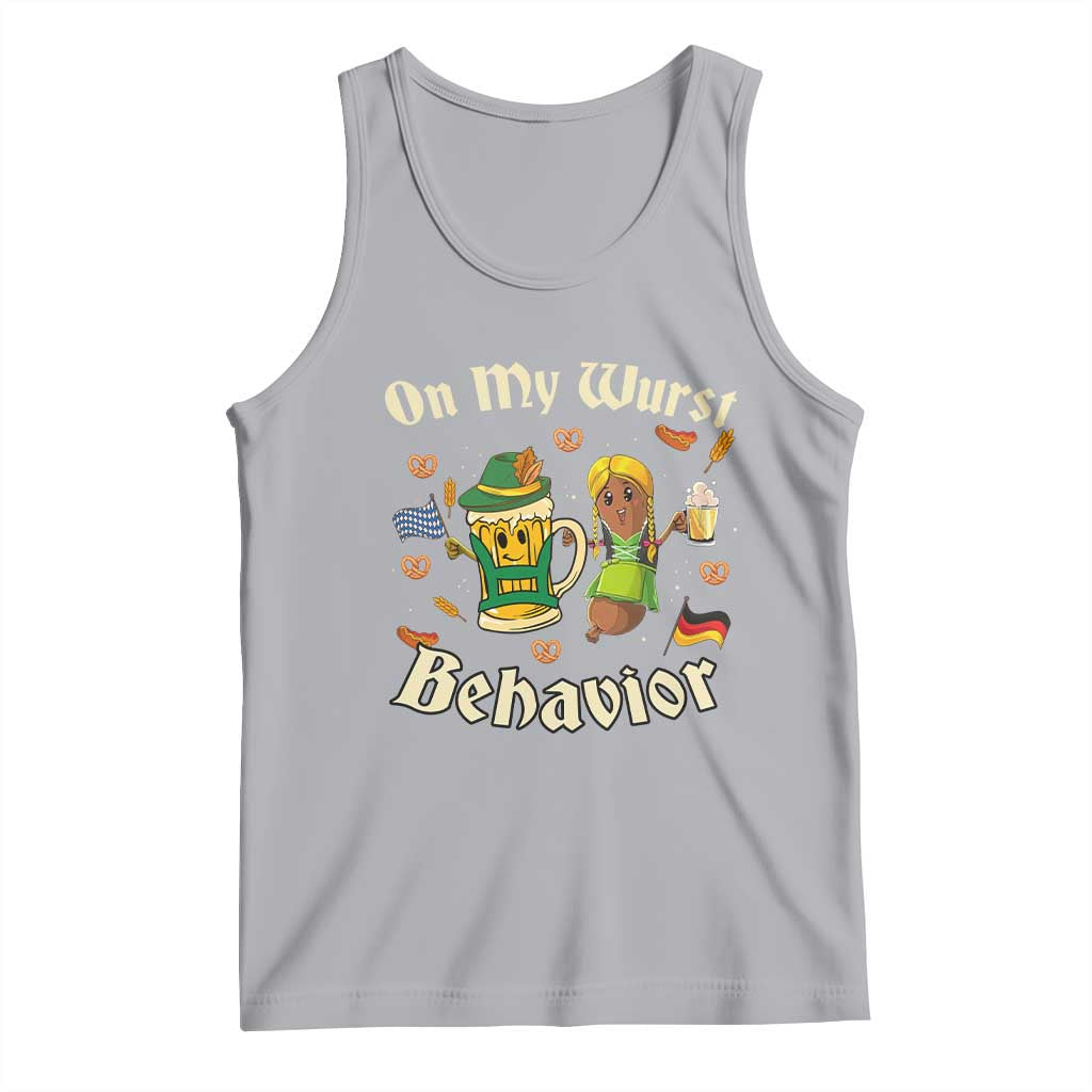 Funny Oktoberfest Tank Top On My Wurst Behavior Beer Bratwurst Lederhosen Dirndl TS11 Athletic Heather Print Your Wear
