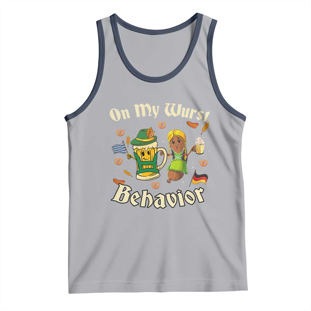 Funny Oktoberfest Tank Top On My Wurst Behavior Beer Bratwurst Lederhosen Dirndl TS11 Athletic Heather Navy Print Your Wear