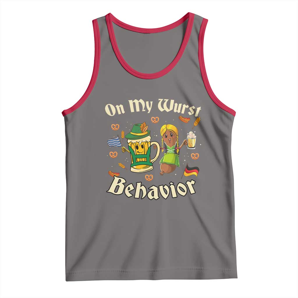 Funny Oktoberfest Tank Top On My Wurst Behavior Beer Bratwurst Lederhosen Dirndl TS11 Deep Heather Red Print Your Wear