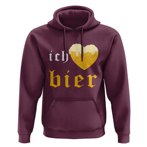 Funny Oktoberfest Hoodie Ich Liebe Bier Heart German Beer Foam TS11 Maroon Print Your Wear