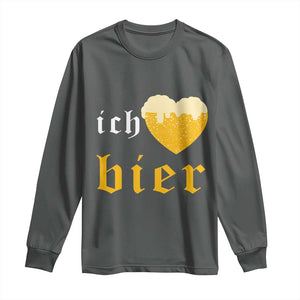 Funny Oktoberfest Long Sleeve Shirt Ich Liebe Bier Heart German Beer Foam TS11 Dark Heather Print Your Wear