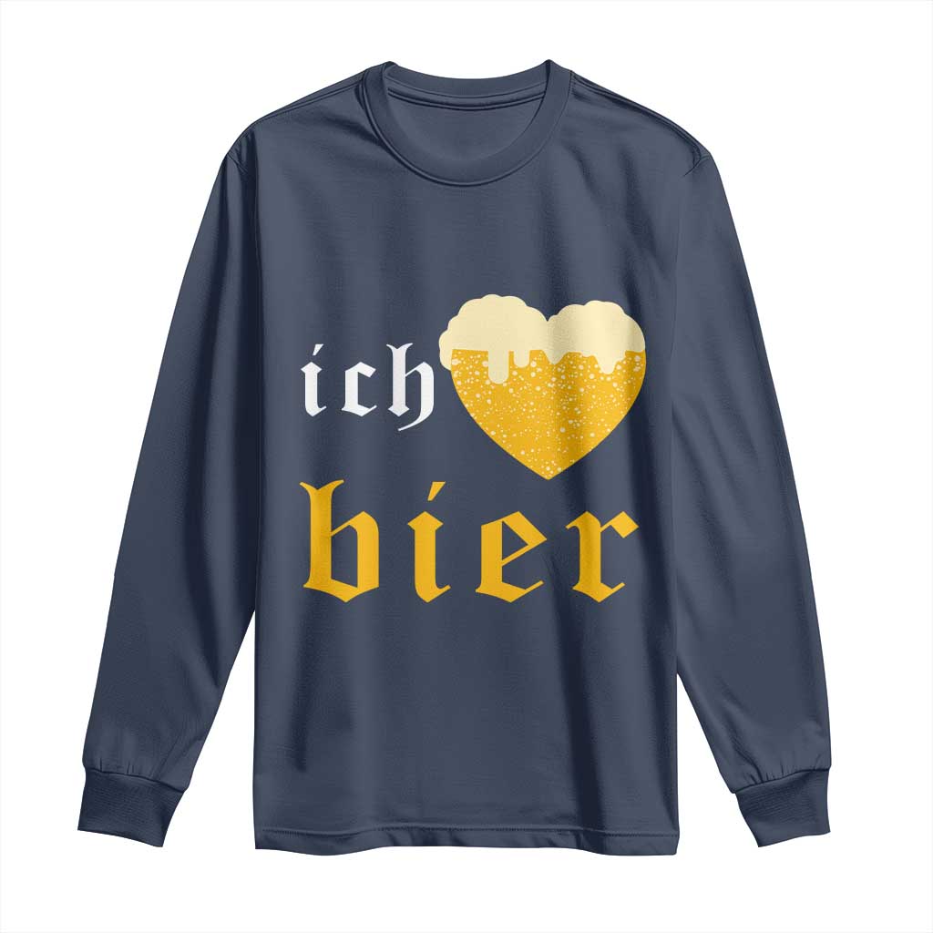 Funny Oktoberfest Long Sleeve Shirt Ich Liebe Bier Heart German Beer Foam TS11 Navy Print Your Wear