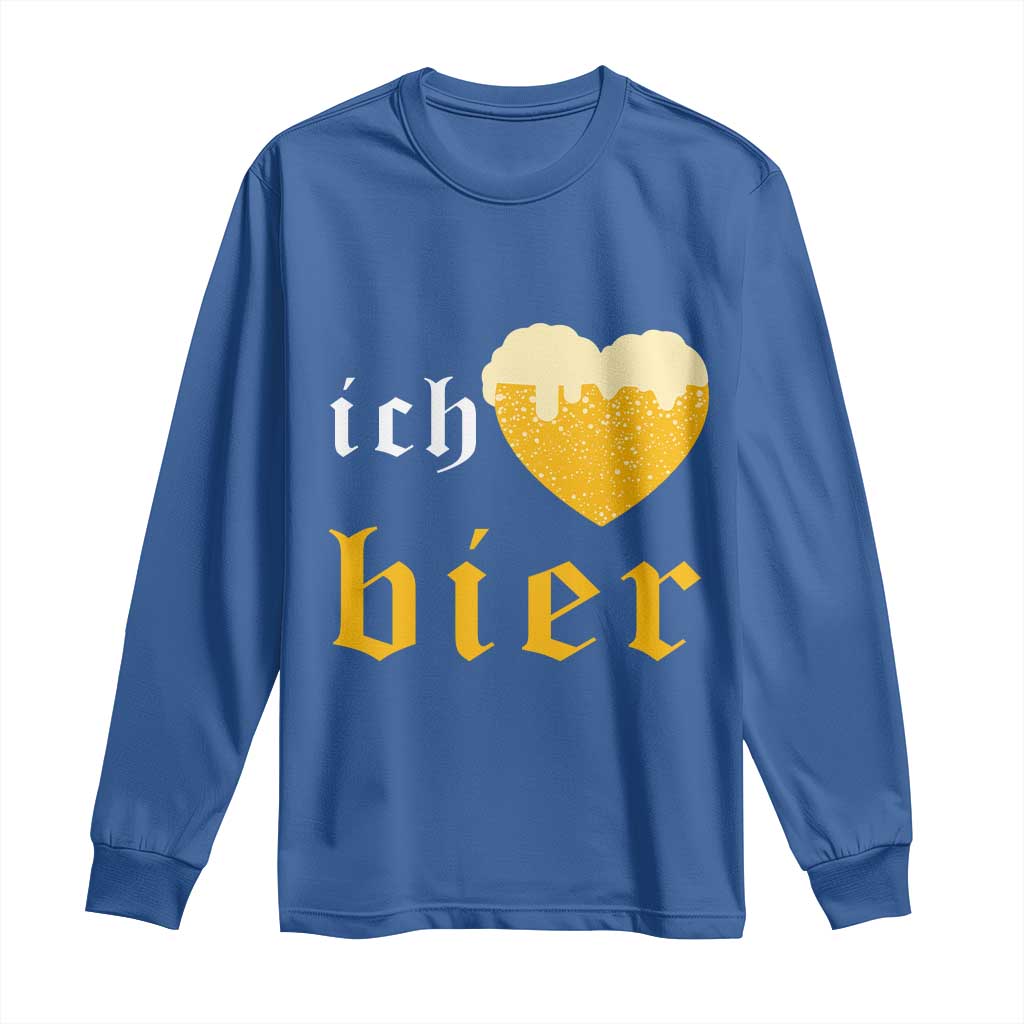 Funny Oktoberfest Long Sleeve Shirt Ich Liebe Bier Heart German Beer Foam TS11 Royal Blue Print Your Wear