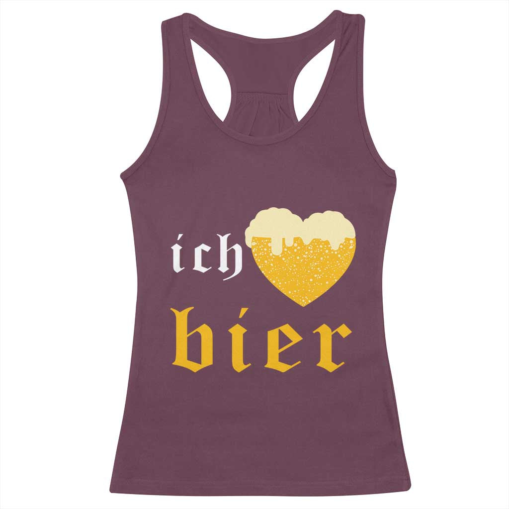 Funny Oktoberfest Racerback Tank Top Ich Liebe Bier Heart German Beer Foam TS11 Maroon Print Your Wear