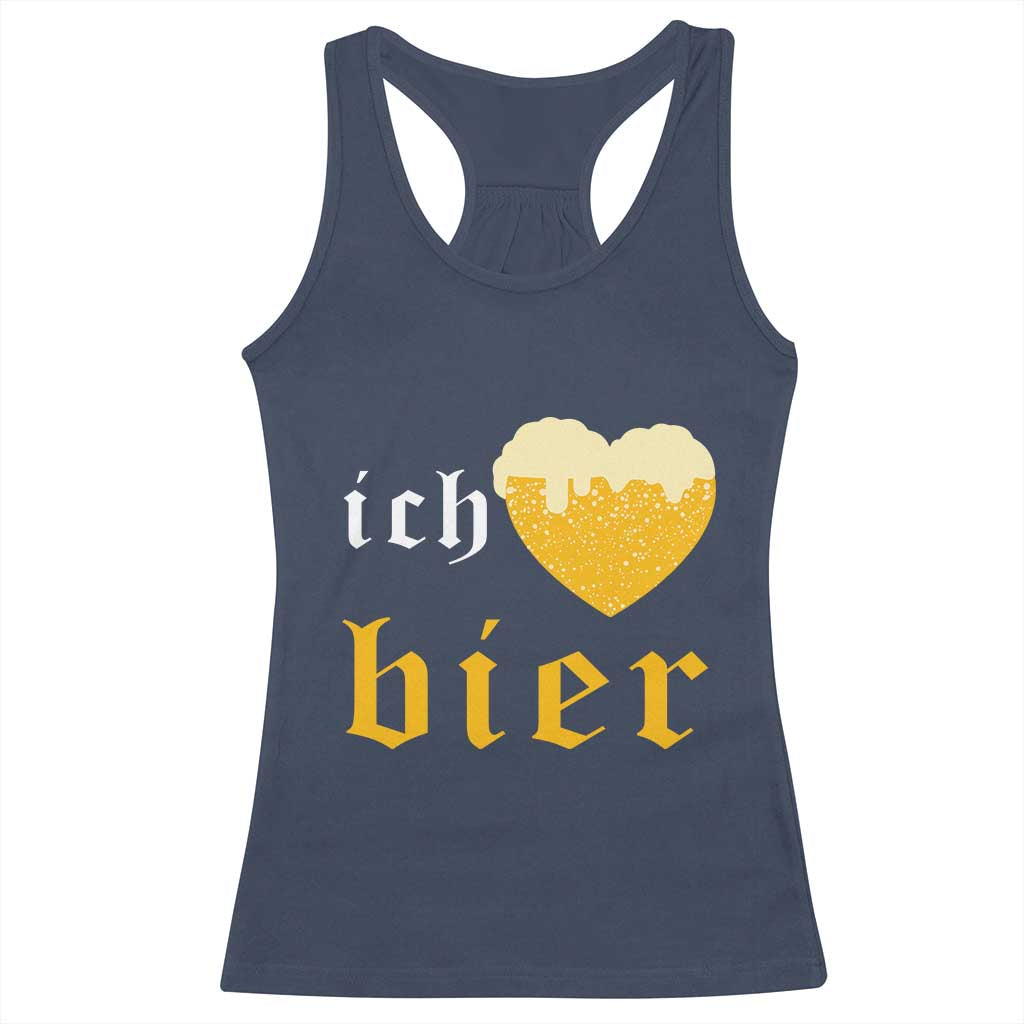 Funny Oktoberfest Racerback Tank Top Ich Liebe Bier Heart German Beer Foam TS11 Navy Print Your Wear