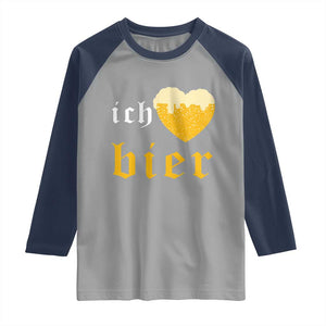 Funny Oktoberfest Raglan Shirt Ich Liebe Bier Heart German Beer Foam TS11 Sport Gray Navy Print Your Wear