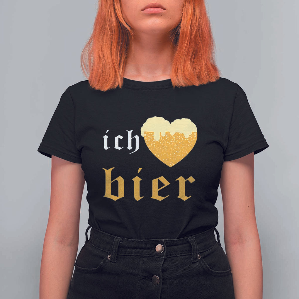 Funny Oktoberfest T Shirt For Women Ich Liebe Bier Heart German Beer Foam TS11 Black Print Your Wear