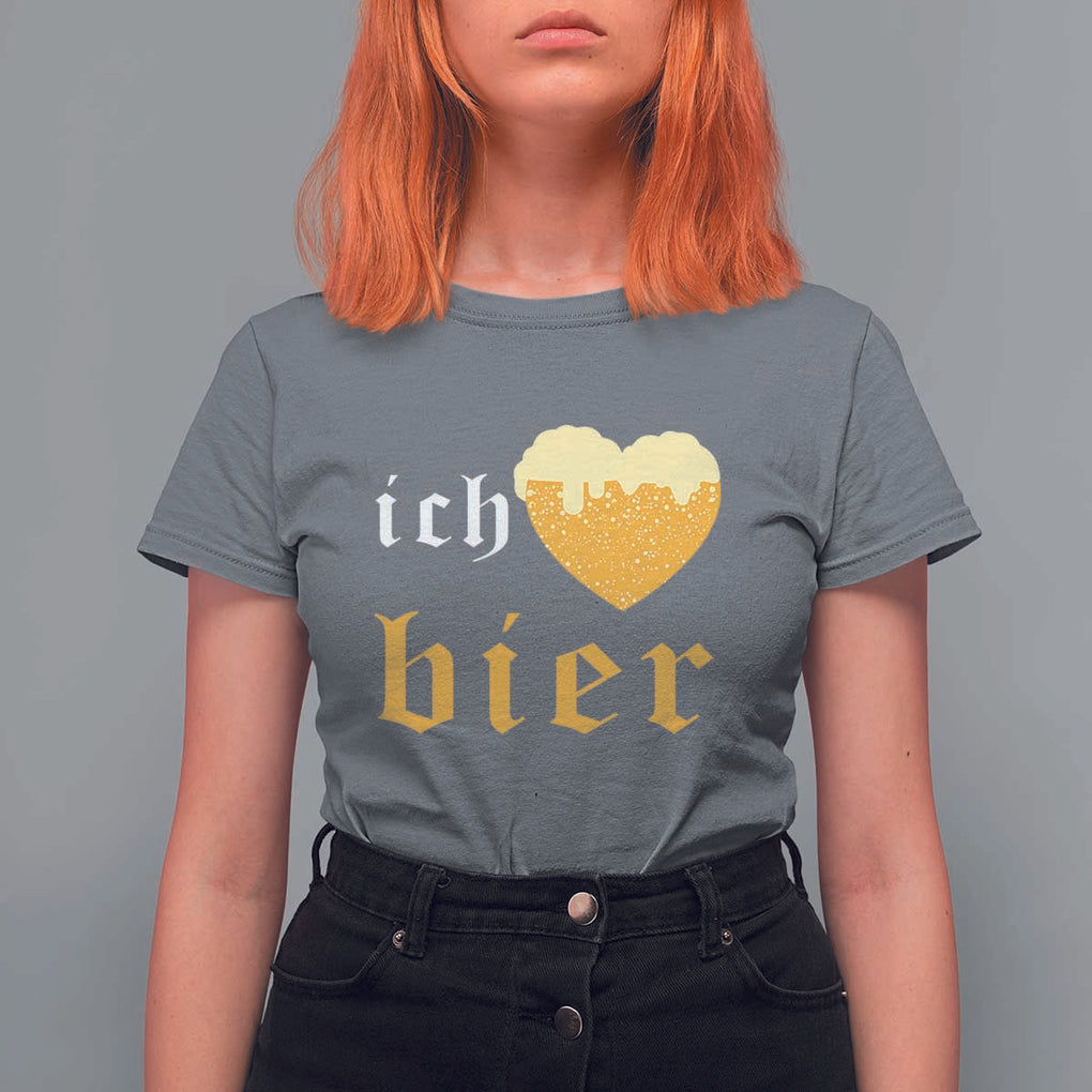 Funny Oktoberfest T Shirt For Women Ich Liebe Bier Heart German Beer Foam TS11 Charcoal Print Your Wear