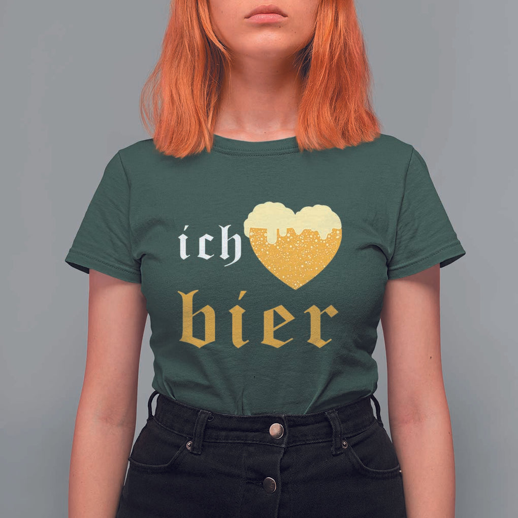 Funny Oktoberfest T Shirt For Women Ich Liebe Bier Heart German Beer Foam TS11 Dark Forest Green Print Your Wear
