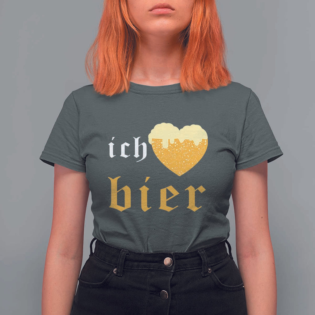 Funny Oktoberfest T Shirt For Women Ich Liebe Bier Heart German Beer Foam TS11 Dark Heather Print Your Wear