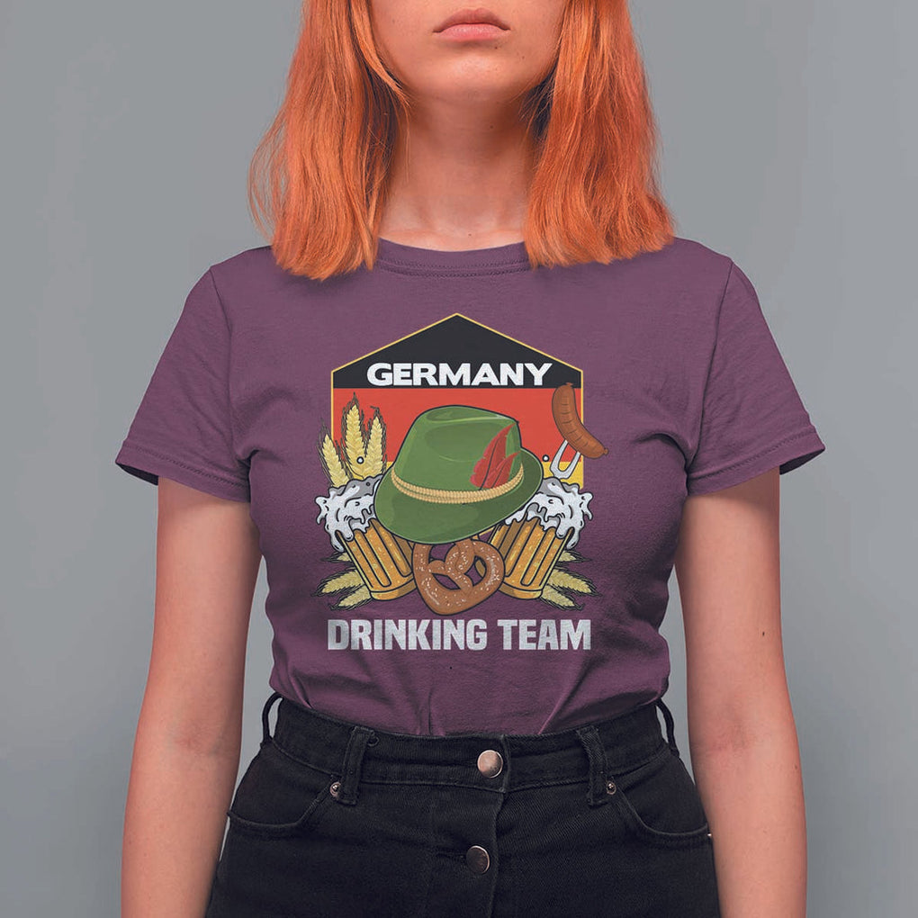 Germany Drinking Team T Shirt For Women Germany Beer Festivals Oktoberfest Alpine hat Barley TS11 Maroon Print Your Wear