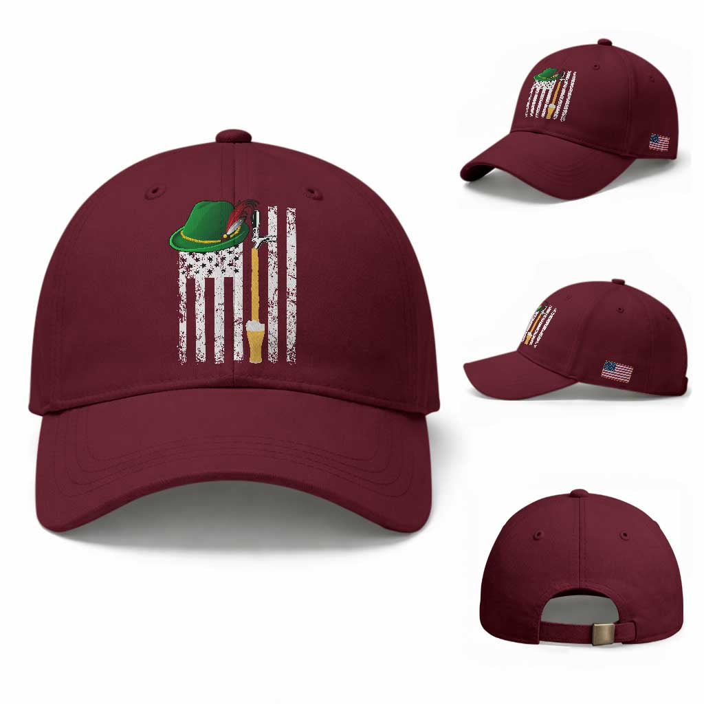 Funny German Beer Baseball Cap Oktoberfest Vintage American Flag Alpine hat TS11 Baseball Cap Universal Fit Maroon Print Your Wear