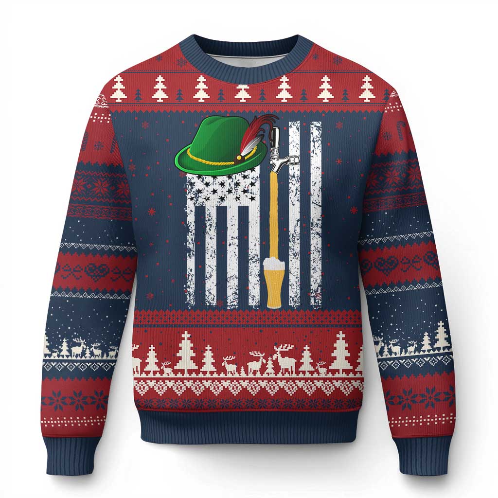 Funny German Beer Ugly Christmas Sweater Oktoberfest Vintage American Flag Alpine hat TS11 Navy Red Print Your Wear