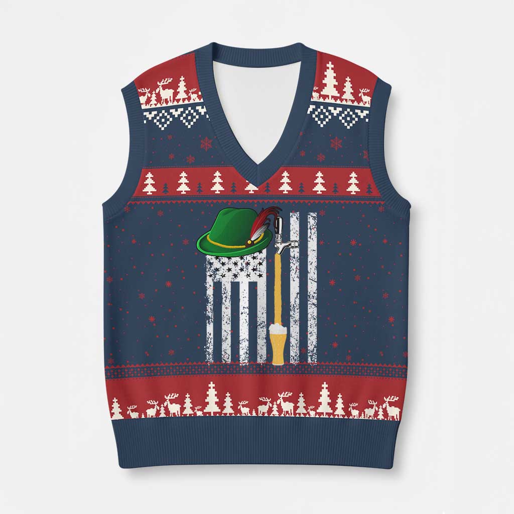 Funny German Beer V-Neck Knit Sweater Vest Oktoberfest Vintage American Flag Alpine hat TS11 Navy Red Print Your Wear