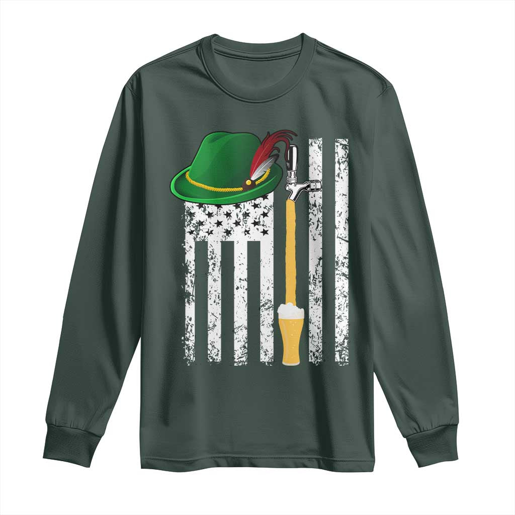 Funny German Beer Long Sleeve Shirt Oktoberfest Vintage American Flag Alpine hat TS11 Dark Forest Green Print Your Wear