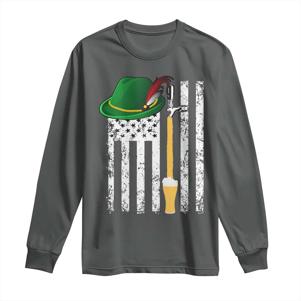 Funny German Beer Long Sleeve Shirt Oktoberfest Vintage American Flag Alpine hat TS11 Dark Heather Print Your Wear