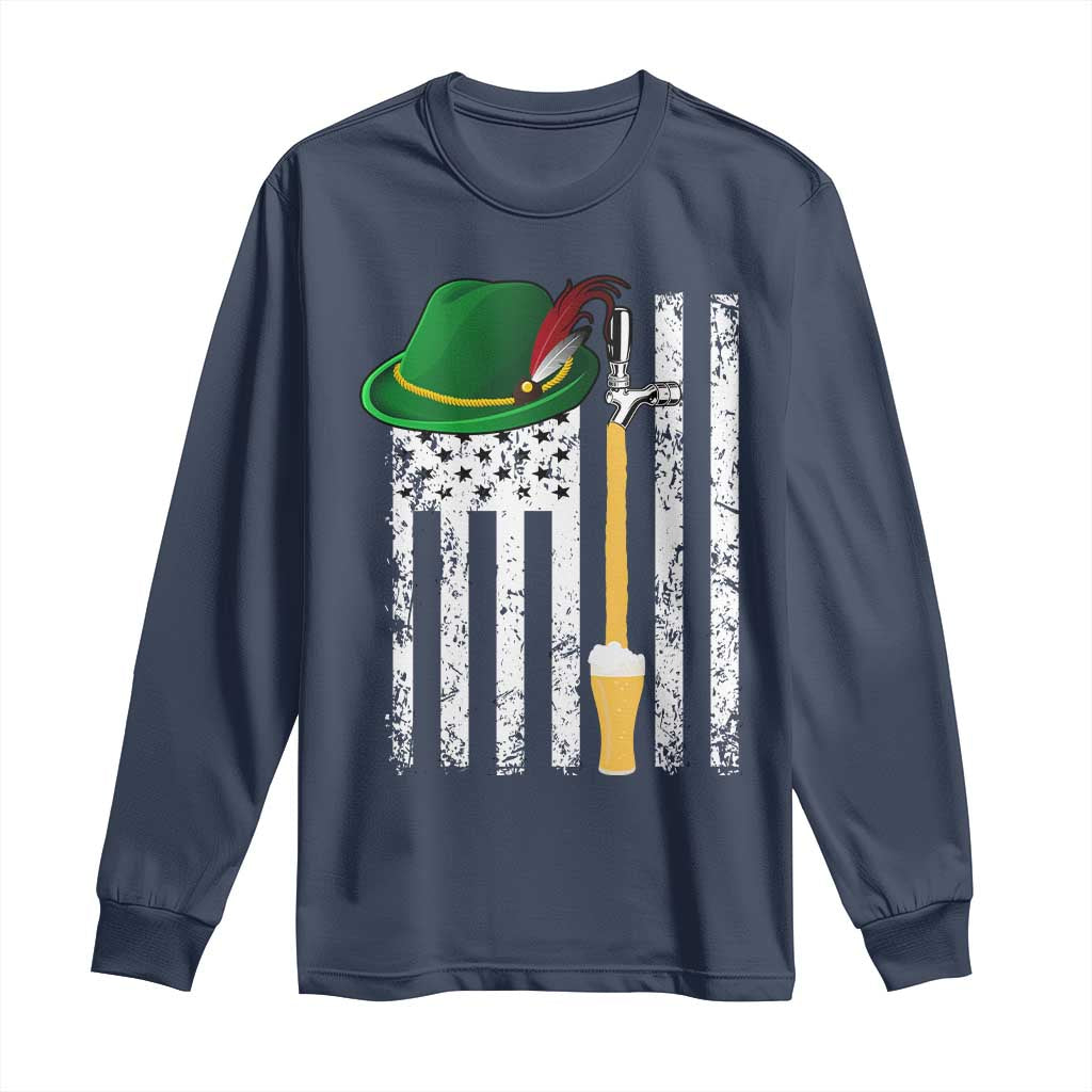 Funny German Beer Long Sleeve Shirt Oktoberfest Vintage American Flag Alpine hat TS11 Navy Print Your Wear