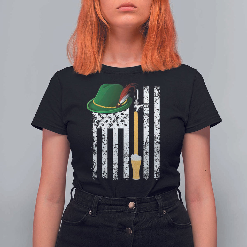 Funny German Beer T Shirt For Women Oktoberfest Vintage American Flag Alpine hat TS11 Black Print Your Wear