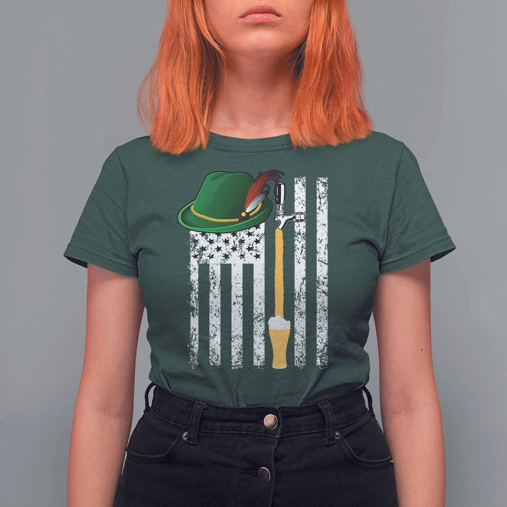 Funny German Beer T Shirt For Women Oktoberfest Vintage American Flag Alpine hat TS11 Dark Forest Green Print Your Wear