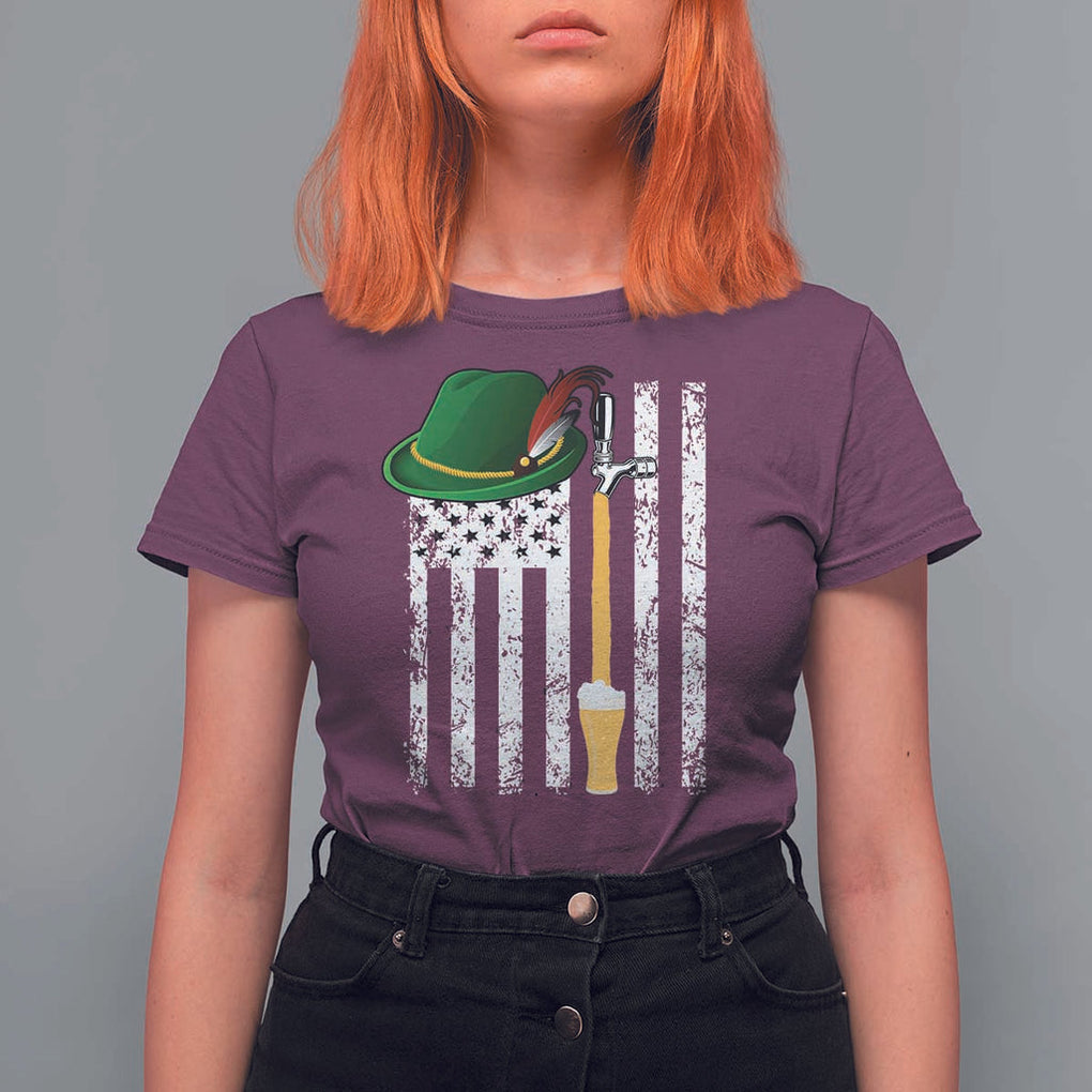 Funny German Beer T Shirt For Women Oktoberfest Vintage American Flag Alpine hat TS11 Maroon Print Your Wear