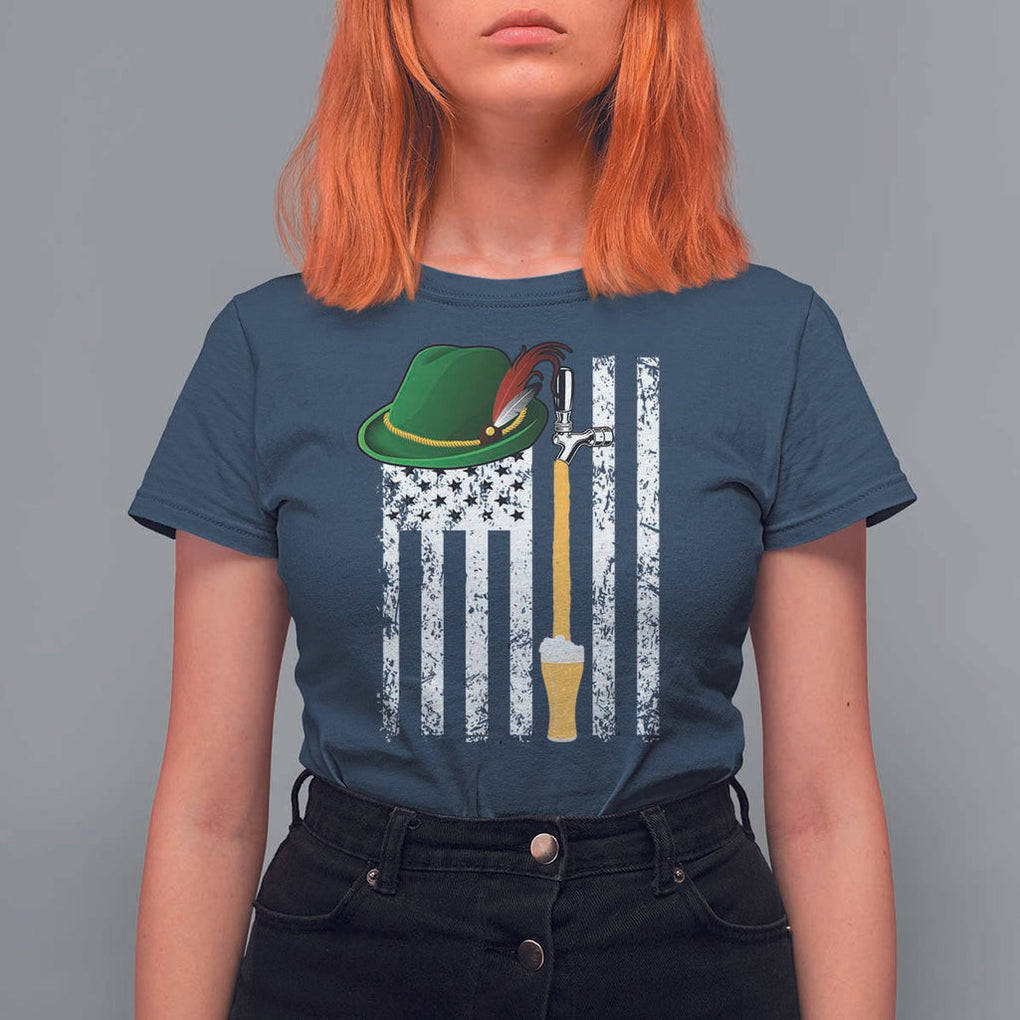 Funny German Beer T Shirt For Women Oktoberfest Vintage American Flag Alpine hat TS11 Navy Print Your Wear