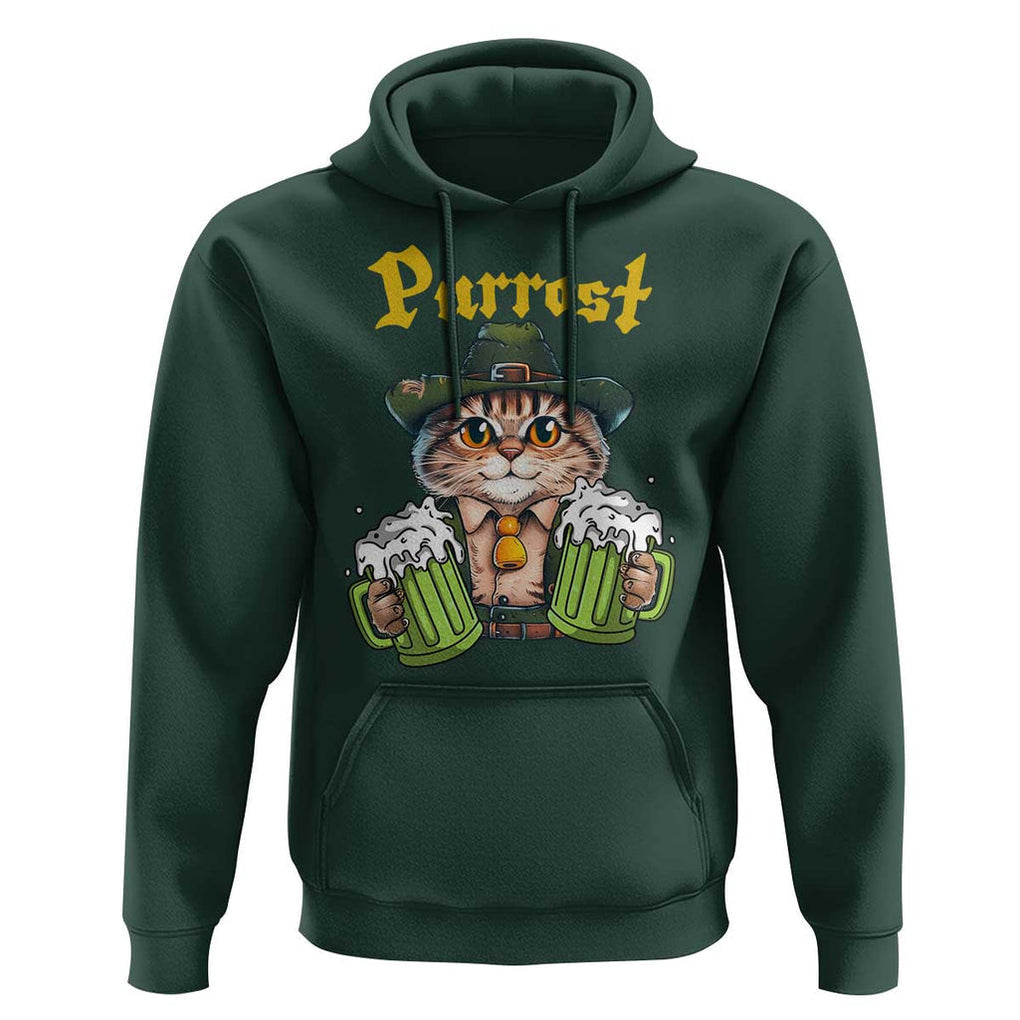 Funny Oktoberfest Cat Hoodie Purrost Kitty Drinking Beer Lederhosen Pet Lovers TS11 Dark Forest Green Print Your Wear