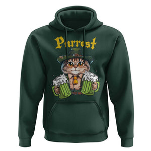 Funny Oktoberfest Cat Hoodie Purrost Kitty Drinking Beer Lederhosen Pet Lovers TS11 Dark Forest Green Print Your Wear